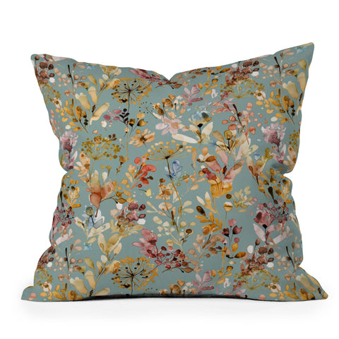Ninola Design Wild Grasses Gold Teal Outdoor Throw Pillow