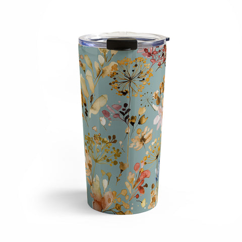 Ninola Design Wild Grasses Gold Teal Travel Mug