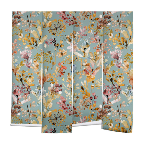 Ninola Design Wild Grasses Gold Teal Wall Mural