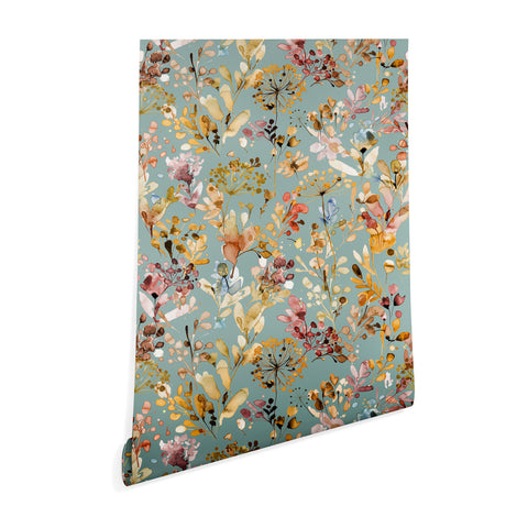 Ninola Design Wild Grasses Gold Teal Wallpaper