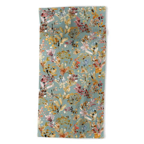 Ninola Design Wild Grasses Gold Teal Beach Towel