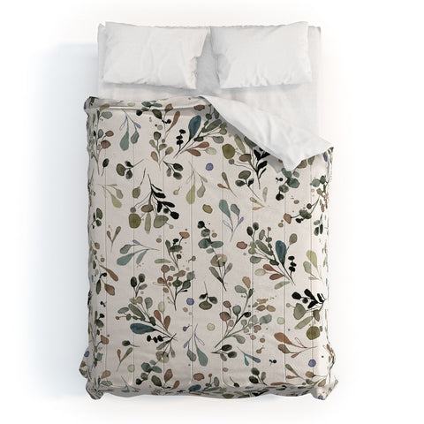 Ninola Design Wild Leaves Plants Botanical Neutral Comforter