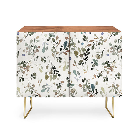 Ninola Design Wild Leaves Plants Botanical Neutral Credenza