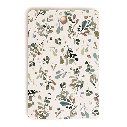 Ninola Design Wild Leaves Plants Botanical Neutral Cutting Board Rectangle