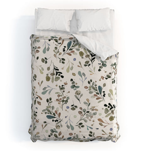 Ninola Design Wild Leaves Plants Botanical Neutral Duvet Cover