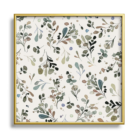 Ninola Design Wild Leaves Plants Botanical Neutral Square Metal Framed Art Print