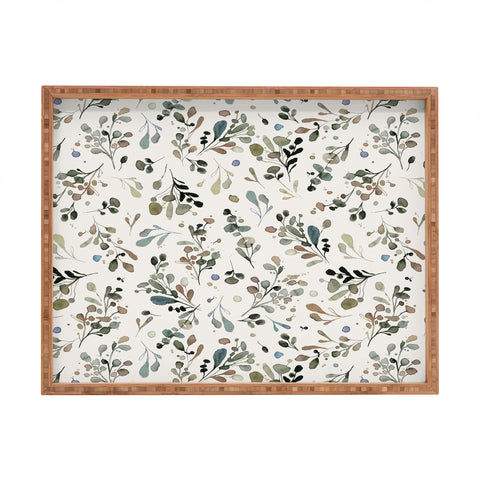 Ninola Design Wild Leaves Plants Botanical Neutral Rectangular Tray