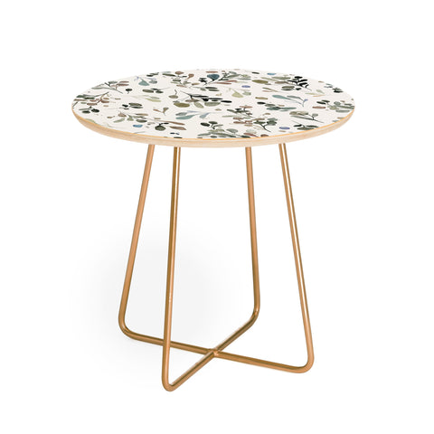 Ninola Design Wild Leaves Plants Botanical Neutral Round Side Table