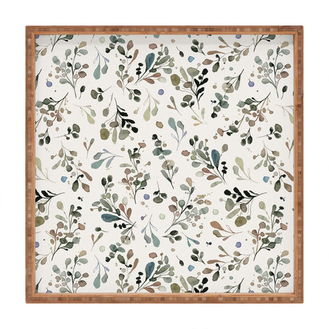 Ninola Design Wild Leaves Plants Botanical Neutral Square Tray