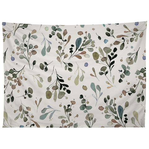 Ninola Design Wild Leaves Plants Botanical Neutral Tapestry