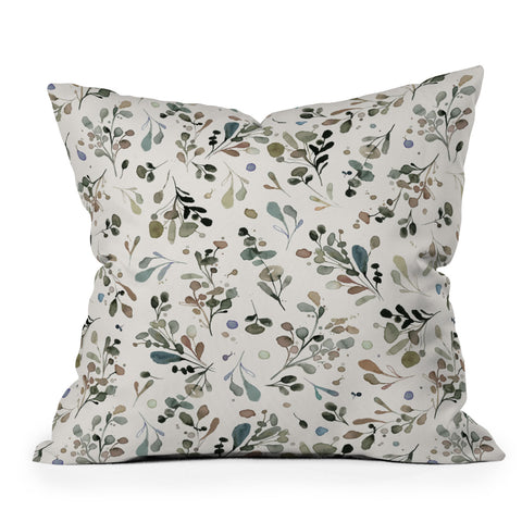 Ninola Design Wild Leaves Plants Botanical Neutral Outdoor Throw Pillow