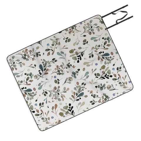 Ninola Design Wild Leaves Plants Botanical Neutral Picnic Blanket