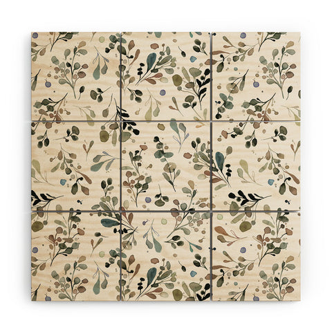 Ninola Design Wild Leaves Plants Botanical Neutral Wood Wall Mural