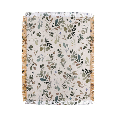 Ninola Design Wild Leaves Plants Botanical Neutral Throw Blanket