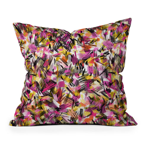 Ninola Design Wild Strokes Pink Yellow Outdoor Throw Pillow