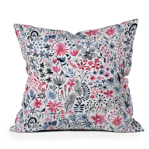 Ninola Design Winter ink flowers Outdoor Throw Pillow