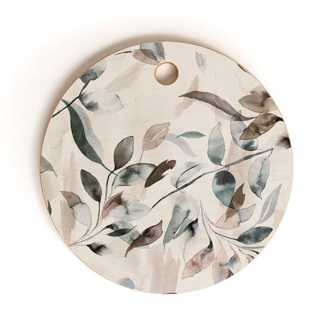 Ninola Design Winter Leaves Neutral Cutting Board Round
