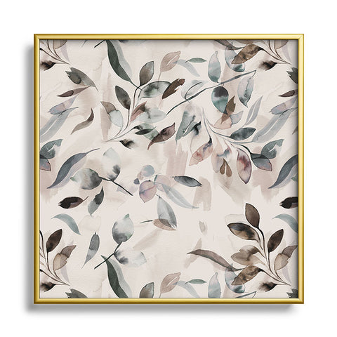 Ninola Design Winter Leaves Neutral Square Metal Framed Art Print