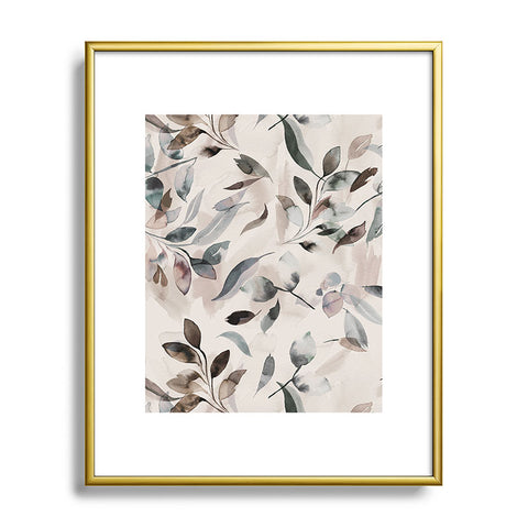 Ninola Design Winter Leaves Neutral Metal Framed Art Print