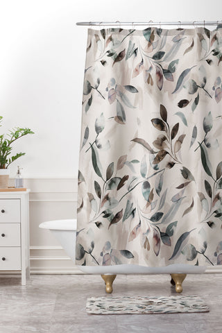 Ninola Design Winter Leaves Neutral Shower Curtain And Mat