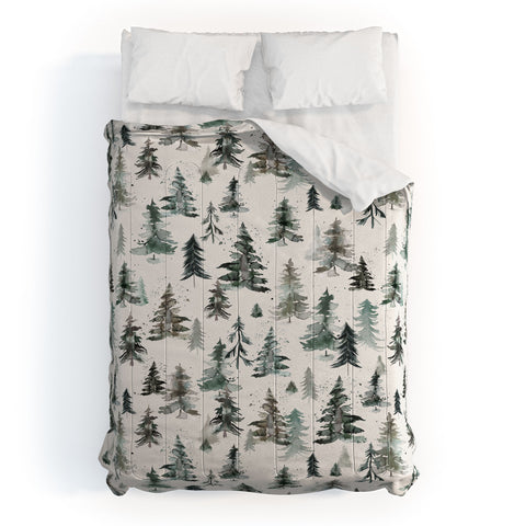 Ninola Design Winter Snow Trees Forest Neutral Comforter