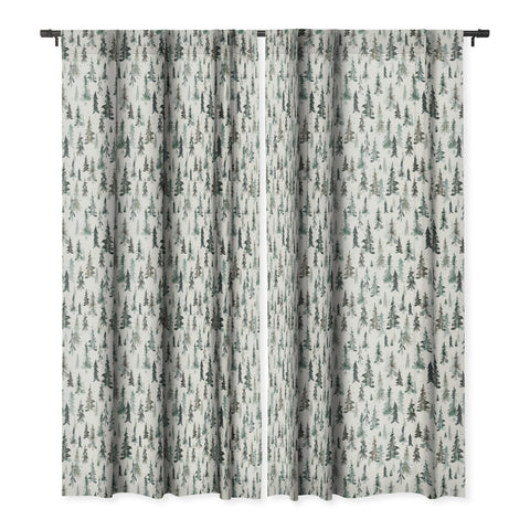 Ninola Design Winter Snow Trees Forest Neutral Blackout Window Curtain