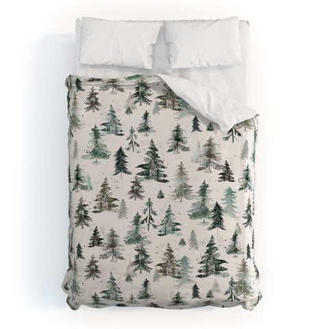 Ninola Design Winter Snow Trees Forest Neutral Duvet Cover