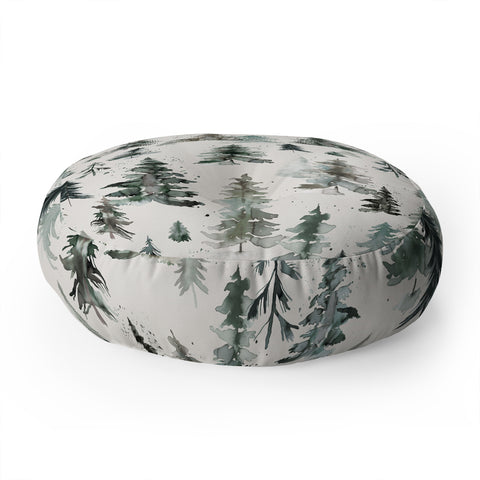 Ninola Design Winter Snow Trees Forest Neutral Floor Pillow Round