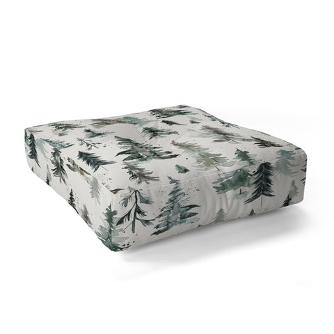 Ninola Design Winter Snow Trees Forest Neutral Floor Pillow Square