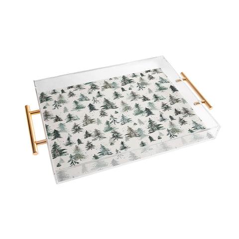 Ninola Design Winter Snow Trees Forest Neutral Acrylic Tray