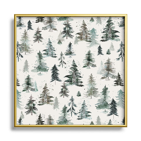 Ninola Design Winter Snow Trees Forest Neutral Square Metal Framed Art Print