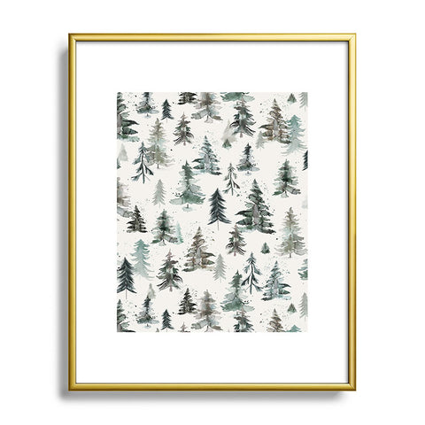 Ninola Design Winter Snow Trees Forest Neutral Metal Framed Art Print