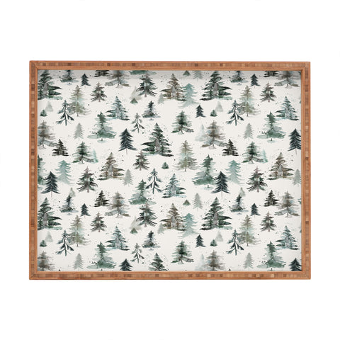 Ninola Design Winter Snow Trees Forest Neutral Rectangular Tray
