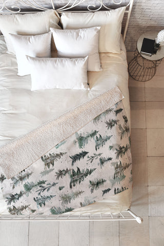 Ninola Design Winter Snow Trees Forest Neutral Fleece Throw Blanket