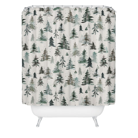 Ninola Design Winter Snow Trees Forest Neutral Shower Curtain