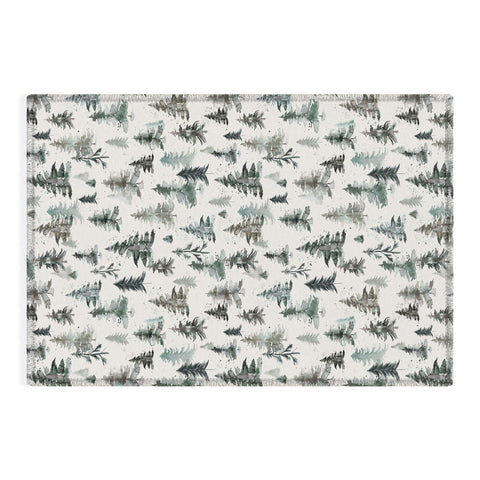 Ninola Design Winter Snow Trees Forest Neutral Outdoor Rug