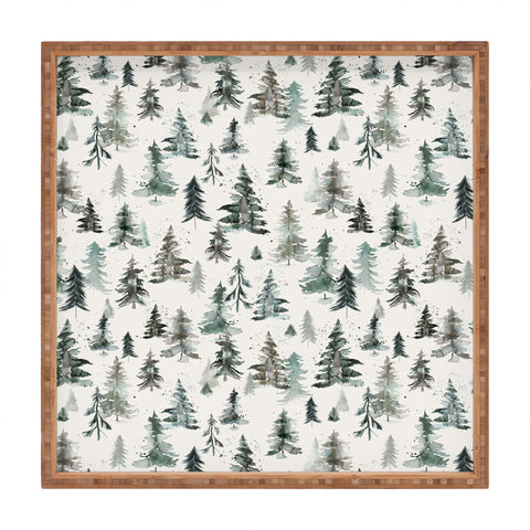 Ninola Design Winter Snow Trees Forest Neutral Square Tray