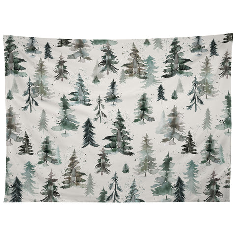 Ninola Design Winter Snow Trees Forest Neutral Tapestry