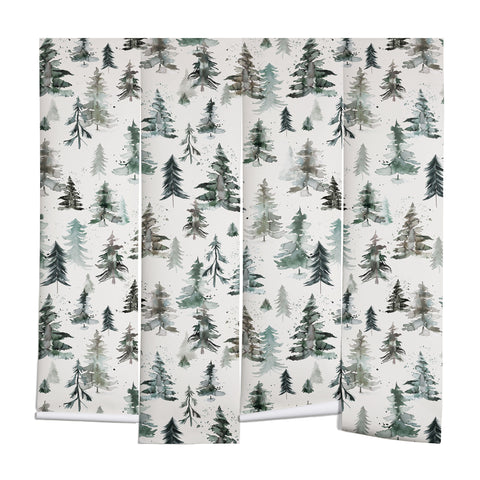 Ninola Design Winter Snow Trees Forest Neutral Wall Mural