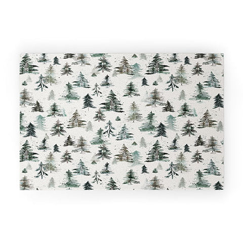 Ninola Design Winter Snow Trees Forest Neutral Welcome Mat