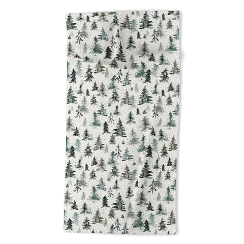 Ninola Design Winter Snow Trees Forest Neutral Beach Towel