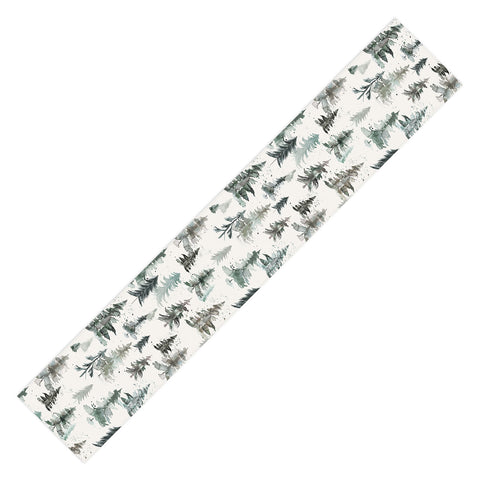 Ninola Design Winter Snow Trees Forest Neutral Table Runner