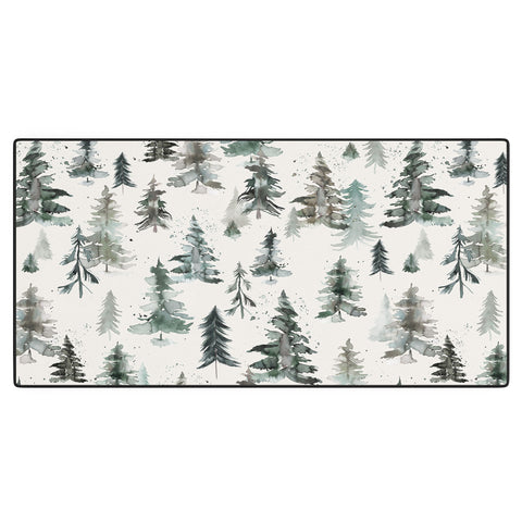 Ninola Design Winter Snow Trees Forest Neutral Desk Mat
