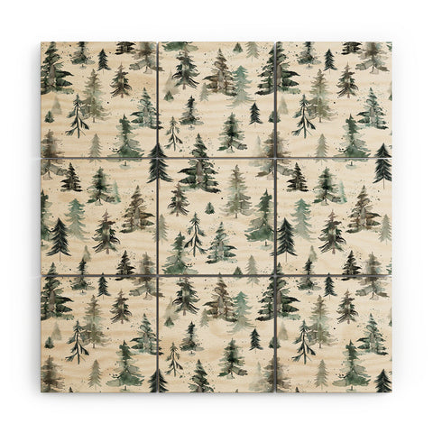 Ninola Design Winter Snow Trees Forest Neutral Wood Wall Mural