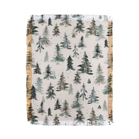 Ninola Design Winter Snow Trees Forest Neutral Throw Blanket