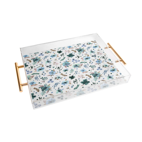 Ninola Design Wintery Floral Calm Sky Blue Acrylic Tray