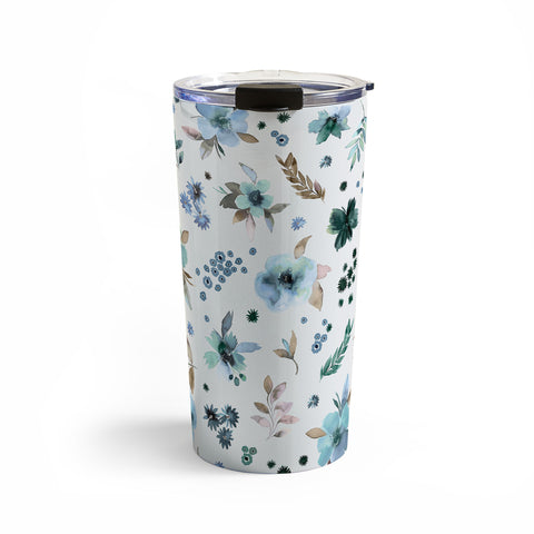 Ninola Design Wintery Floral Calm Sky Blue Travel Mug