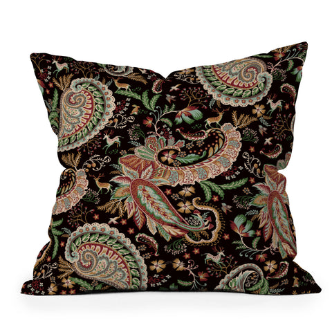 Ninola Design Woodland Paisley Black Outdoor Throw Pillow