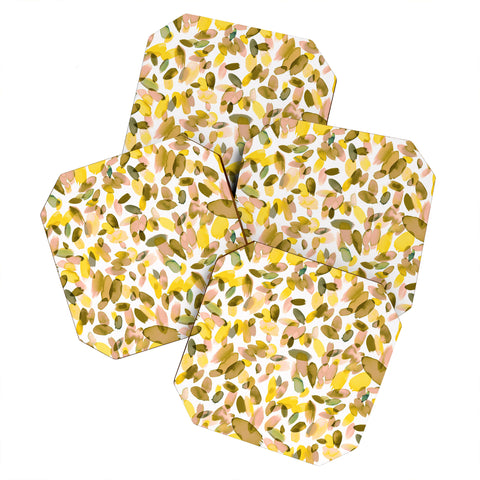 Ninola Design Yellow flower petals abstract stains Coaster Set