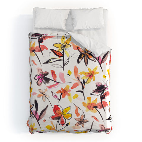 Ninola Design Yellow Ink Flowers Duvet Cover